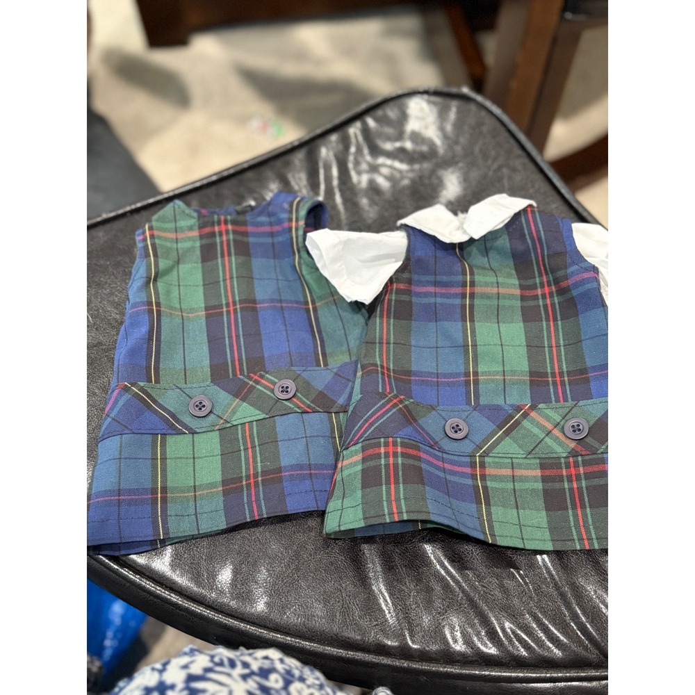 2 American doll  Plaid Jumper Dress White Collared Shirt Set School‎ no tag